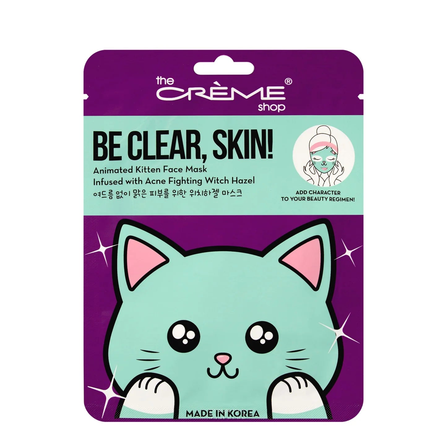 Be Clear, Skin! Animated Kitten Face Mask - Acne-Fighting Witch Hazel